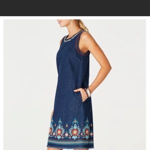 J Jill Malibu Embroidered Denim Dress - women’s Large - like new